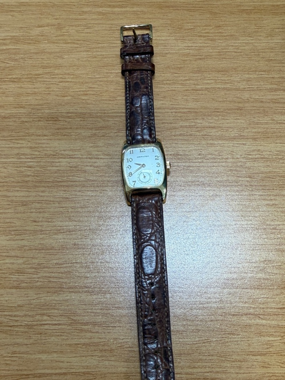 Hamilton Men's Watch with Brown Croc-Pattern Strap and Gold Case